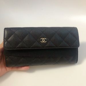 New Chanel caviar quilted large flap wallet